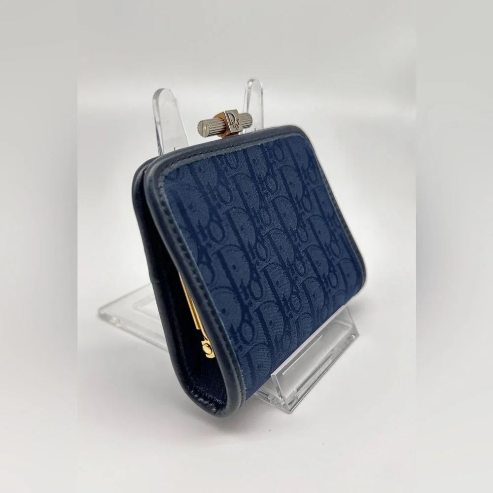 Vintage Christian Dior Oblique Monogram Coin Purse – Navy Canvas Kiss Lock